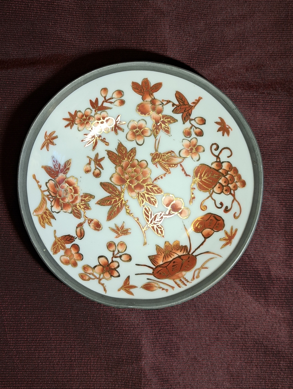 Japanese Porcelain Serving Dish with Gold Floral Design